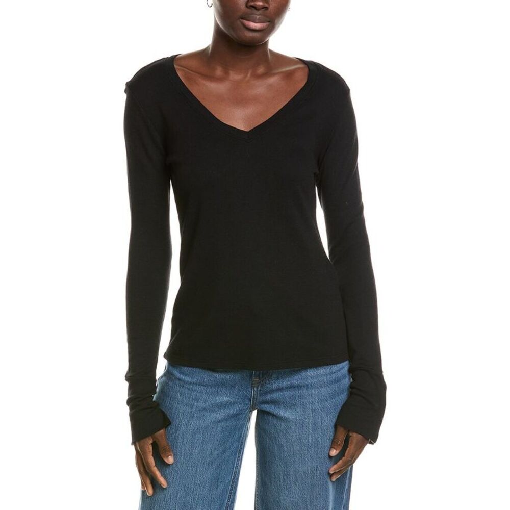 Michael Stars Womens  Dinah V-Neck Top, Black